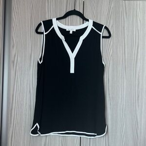 Spense Black Sleeveless Blouse with White Accents